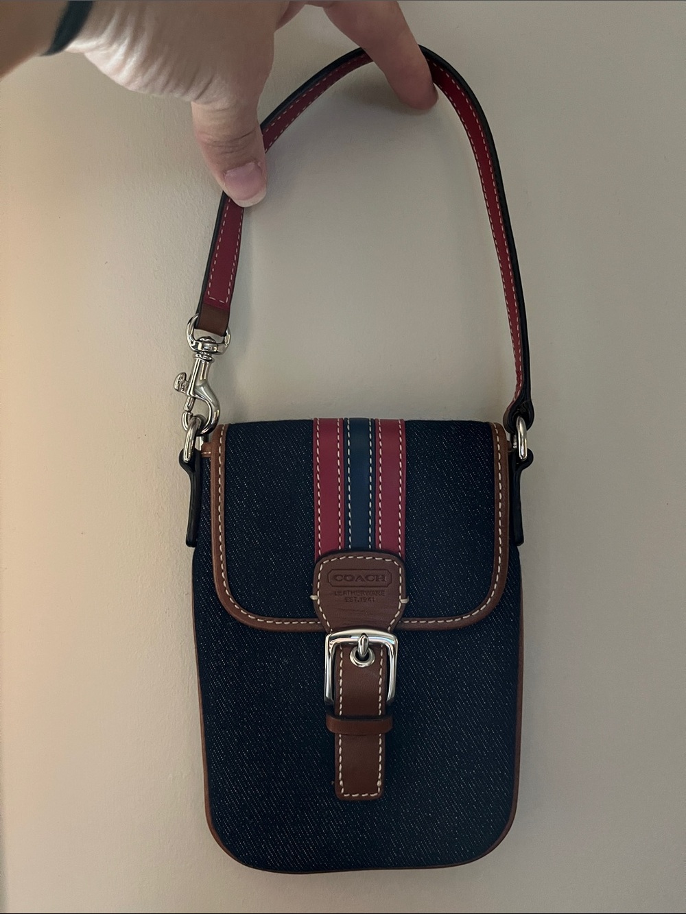 Vintage COACH denim and leather mini purse pouch/wristlet bag